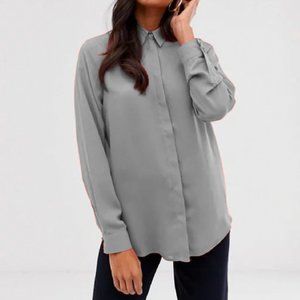 ASOS Long Sleeve Grey Button Down Business Casual Workwear Minimalist  2 Small